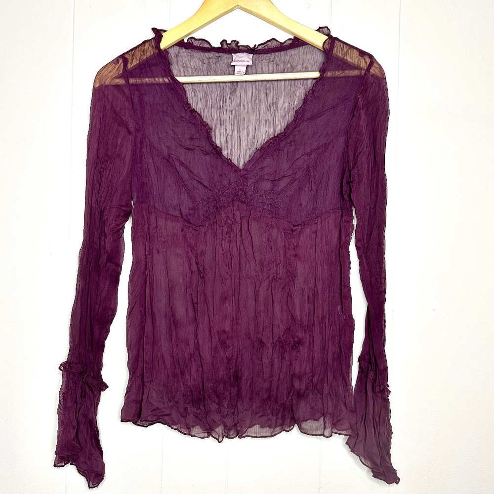Xhilaration crushed chiffon Burgundy blouse Y2K or Whimsygoth style, Size M-L